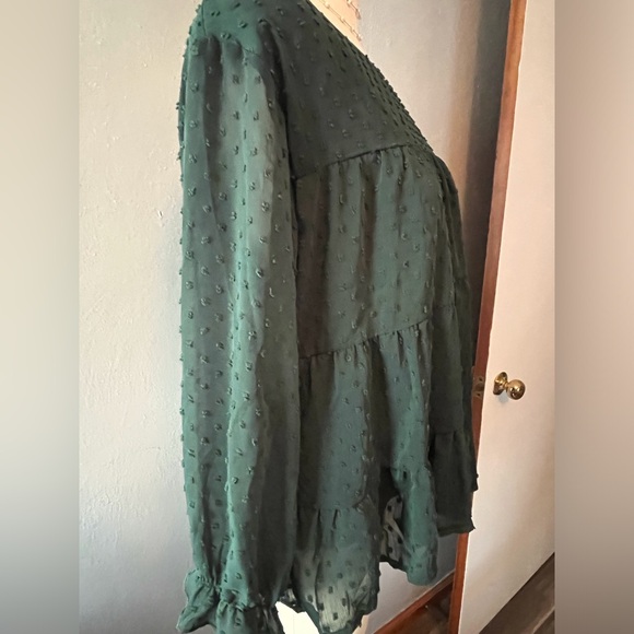 Pretty Garden Green Long Sleeve Tiered Baby doll Style Top Sz Medium - Picture 8 of 8